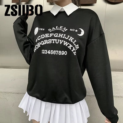 Chic Black Grunge Oversized Hoodie - Harajuku Streetwear Letter Print Sweatshirt for Women, Perfect for Autumn Style!