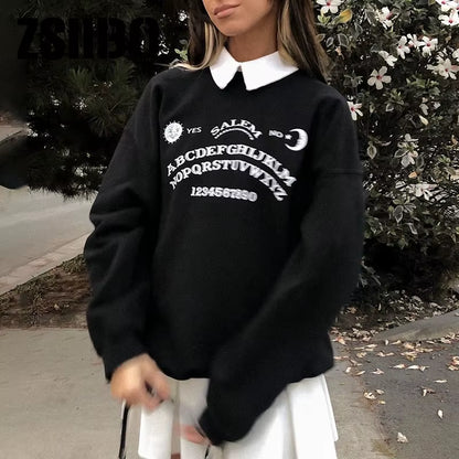 Chic Black Grunge Oversized Hoodie - Harajuku Streetwear Letter Print Sweatshirt for Women, Perfect for Autumn Style!