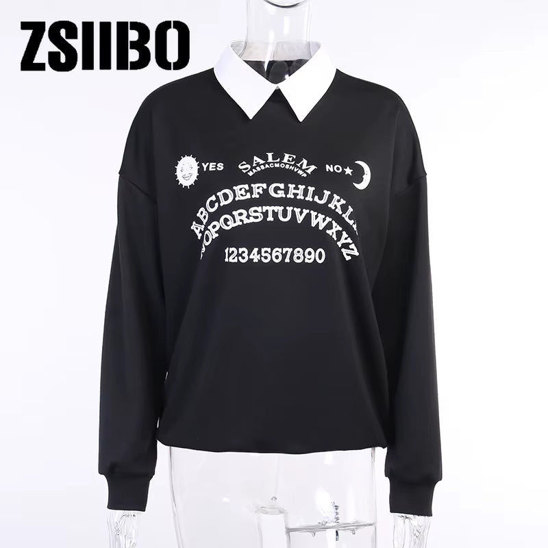 Chic Black Grunge Oversized Hoodie - Harajuku Streetwear Letter Print Sweatshirt for Women, Perfect for Autumn Style!