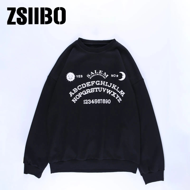 Chic Black Grunge Oversized Hoodie - Harajuku Streetwear Letter Print Sweatshirt for Women, Perfect for Autumn Style!