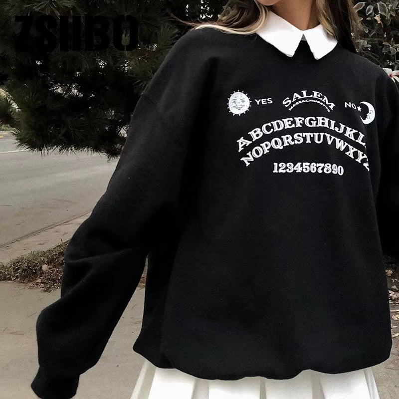 Chic Black Grunge Oversized Hoodie - Harajuku Streetwear Letter Print Sweatshirt for Women, Perfect for Autumn Style!